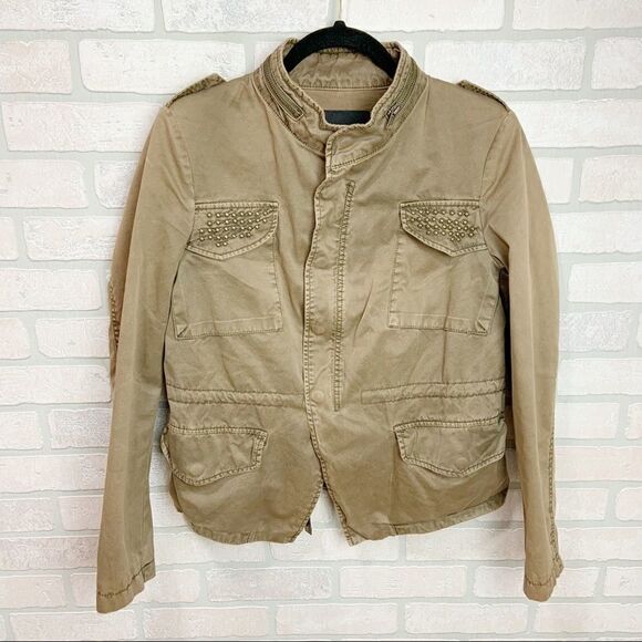 Zara Studded Olive Cargo Military Style Jacket - Picture 8 of 9
